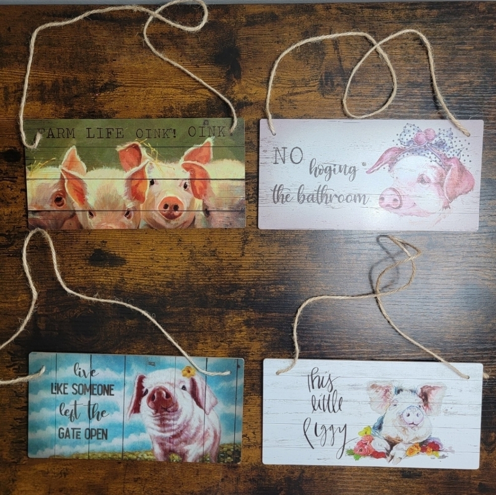4pcs Farmhouse Pig Wall Decor Signs Set